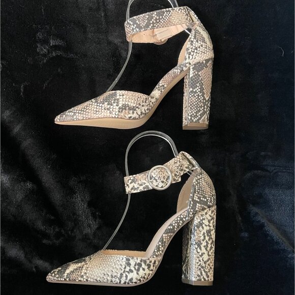Madden Girl Saaxon Womens Heeled Sandal 7M Snake Print Pointed Toe Block Heel - Picture 4 of 10